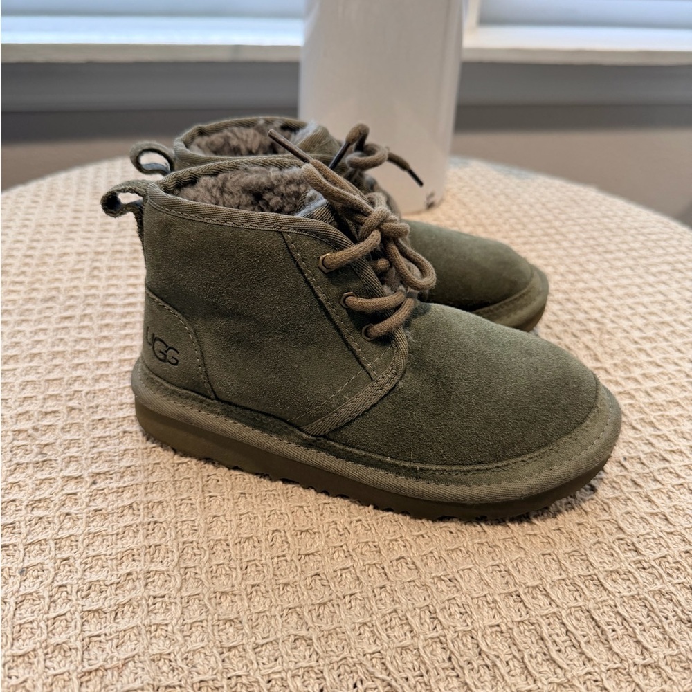 UGG Kids Olive Green Suede Lace-Up Ankle Boots
